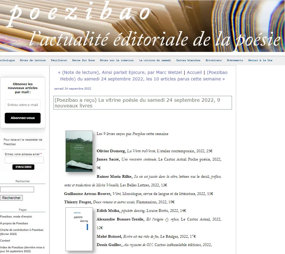 Parution dans Poezibao