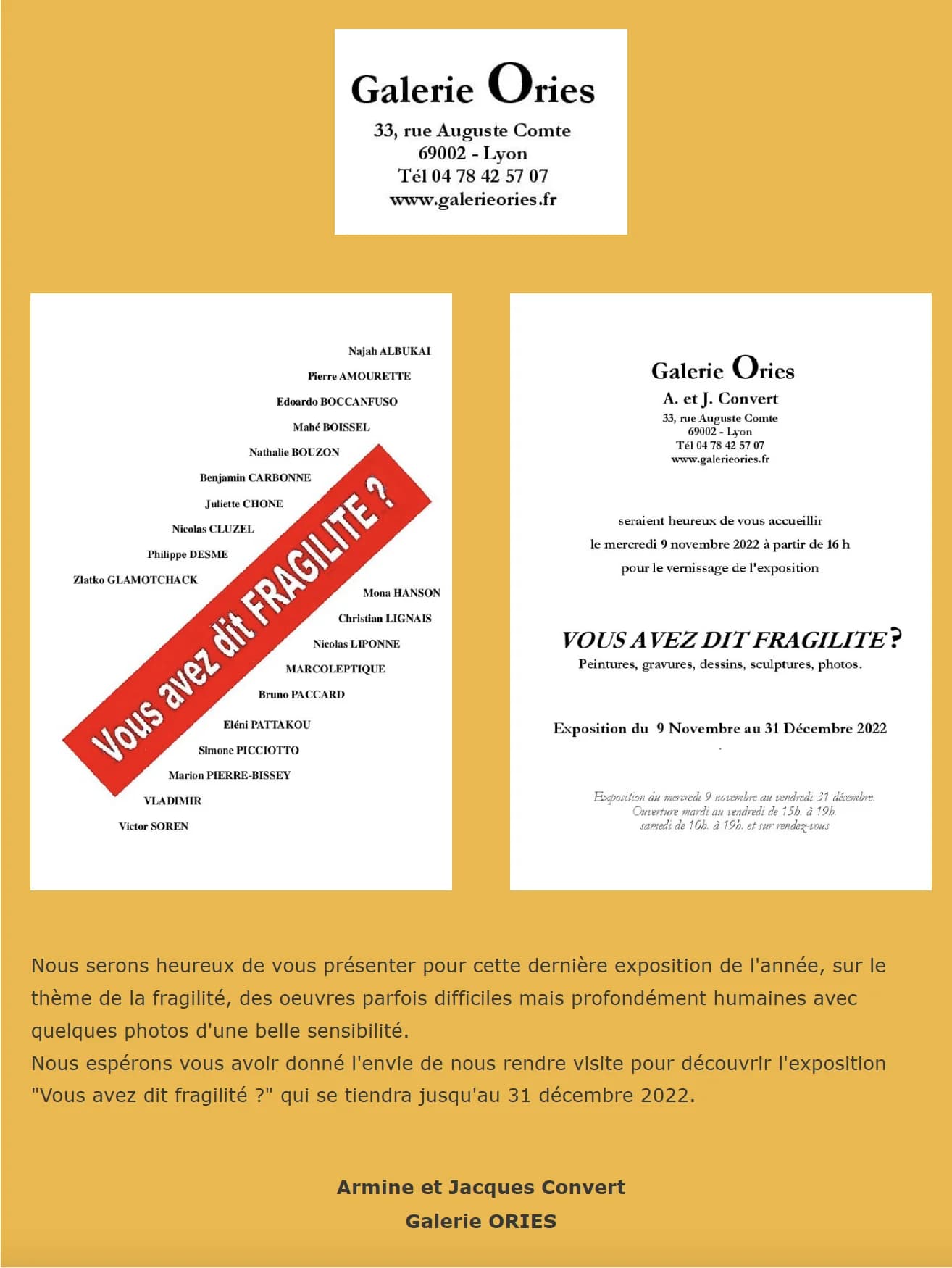 Exposition Vous avez dit Fragilité Galerie Ories